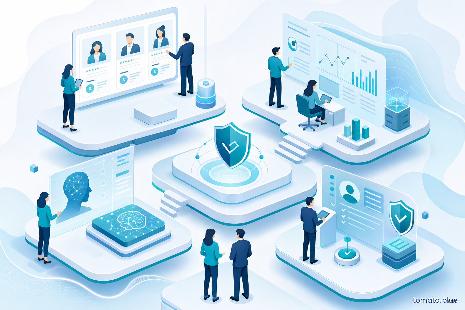 Annex III high-risk AI systems — scoring and compliance governance dashboards in an office environment
