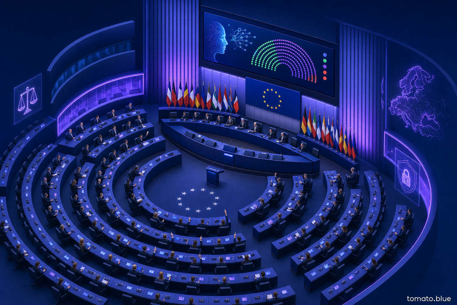 Aula del Parlamento europeo — voto sull'approvazione del Digital Omnibus on AI, giugno 2026