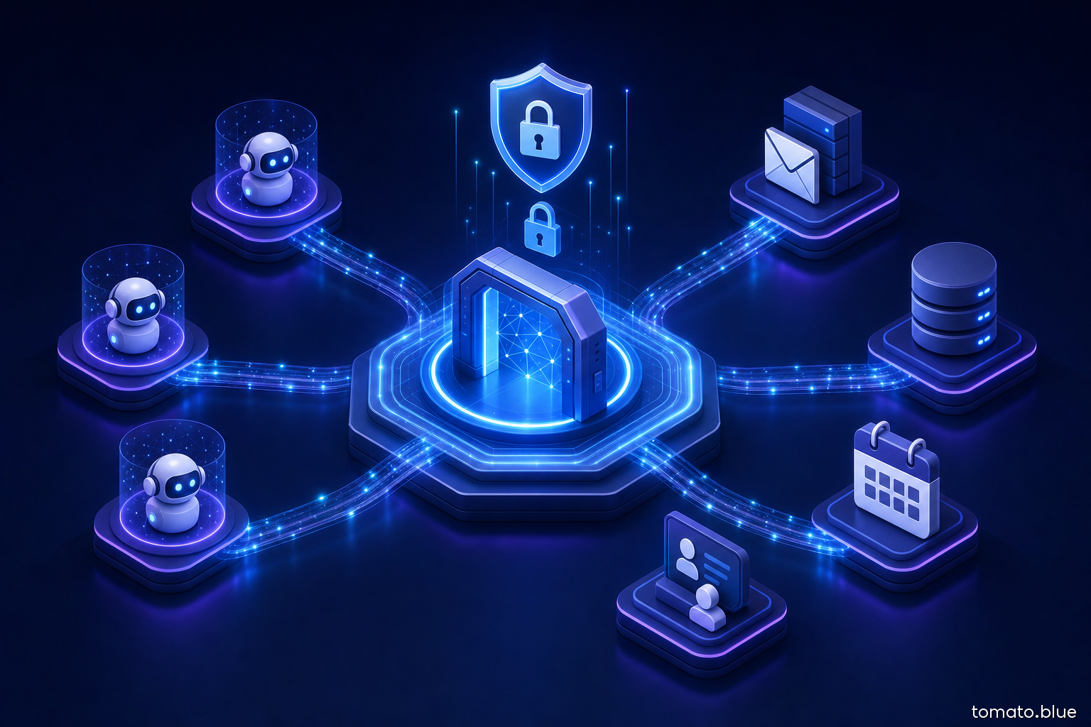 Gateway di sicurezza centralizzato che monitora le connessioni tra agenti AI e strumenti aziendali